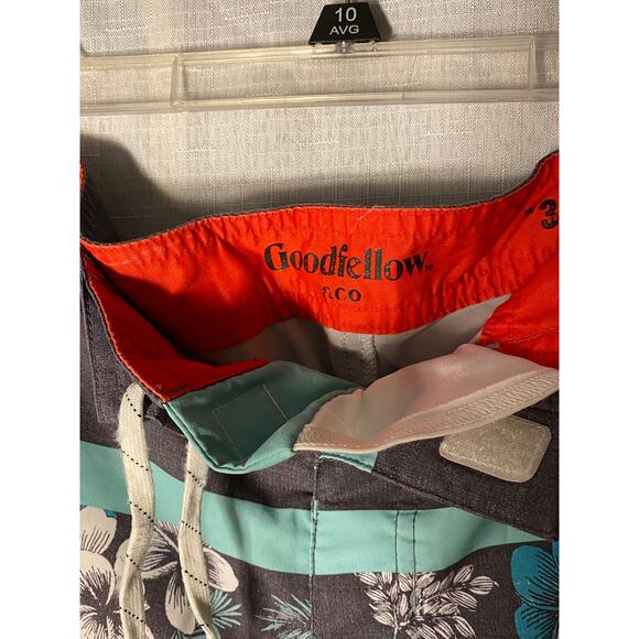 Mens Goodfellow and Co. Swim Bathing Trunks, 33 waist, Hawaiian Floral Aqua Gray - Picture 7 of 14